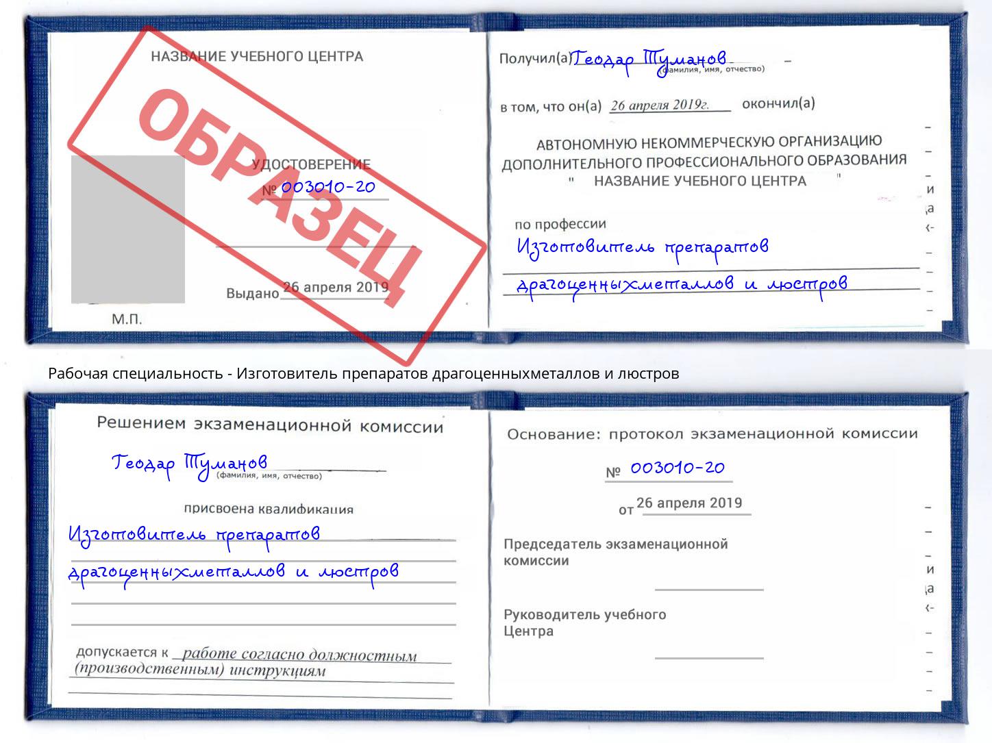 Изготовитель препаратов драгоценныхметаллов и люстров Михайловск