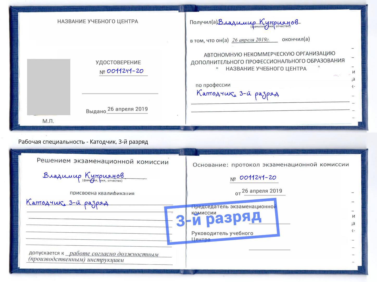 корочка 3-й разряд Катодчик Михайловск