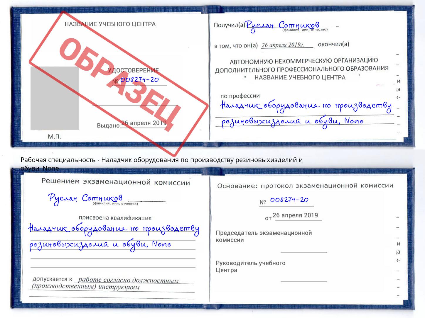 корочка None Наладчик оборудования по производству резиновыхизделий и обуви Михайловск