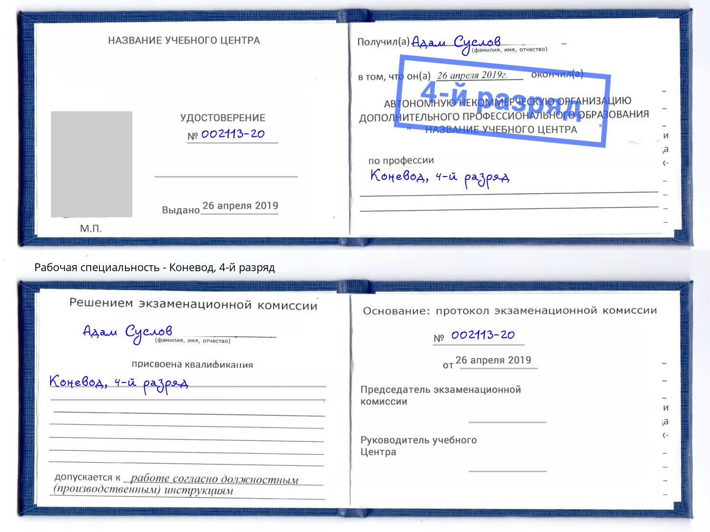 корочка 4-й разряд Коневод Михайловск