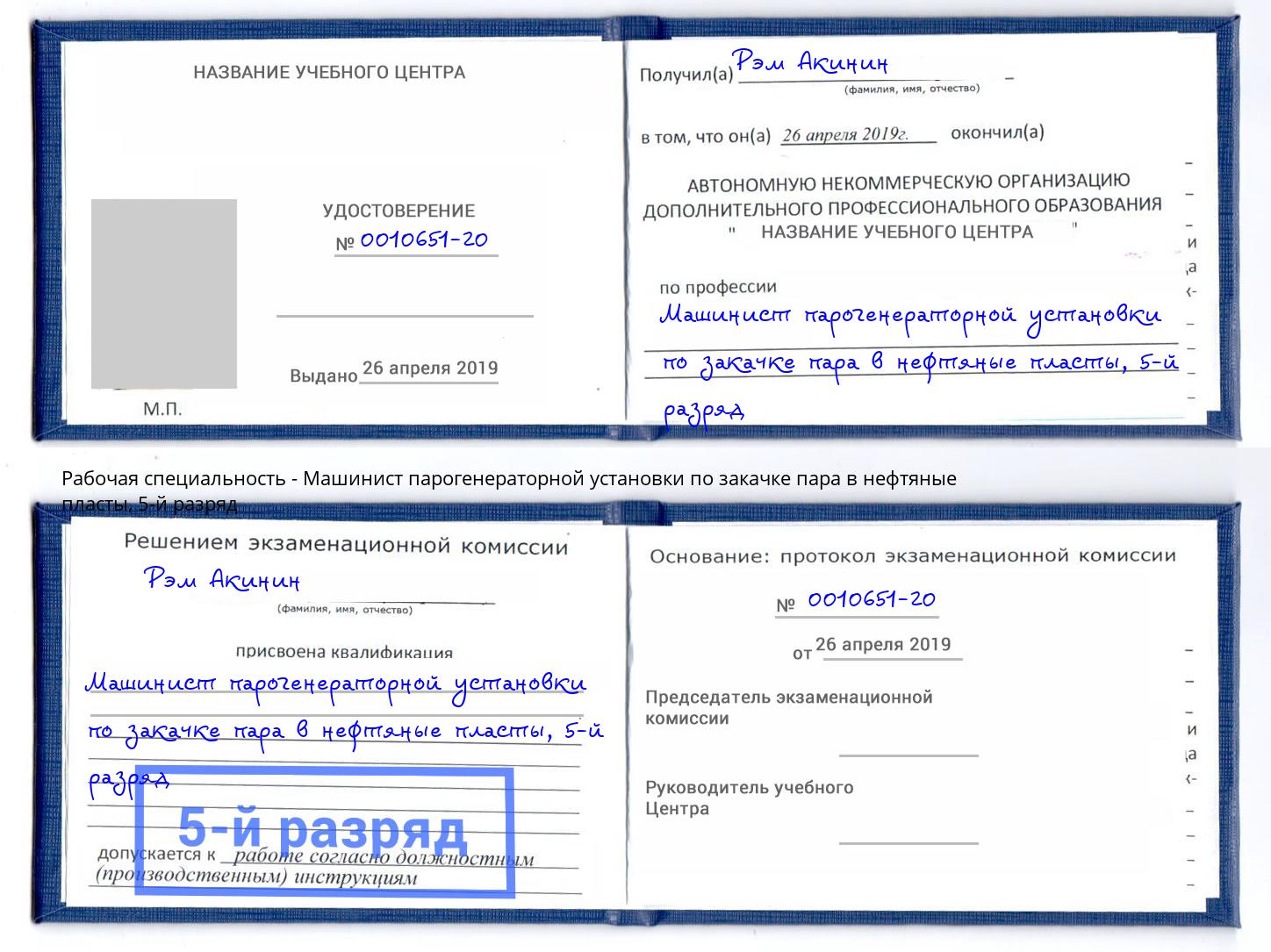 корочка 5-й разряд Машинист парогенераторной установки по закачке пара в нефтяные пласты Михайловск