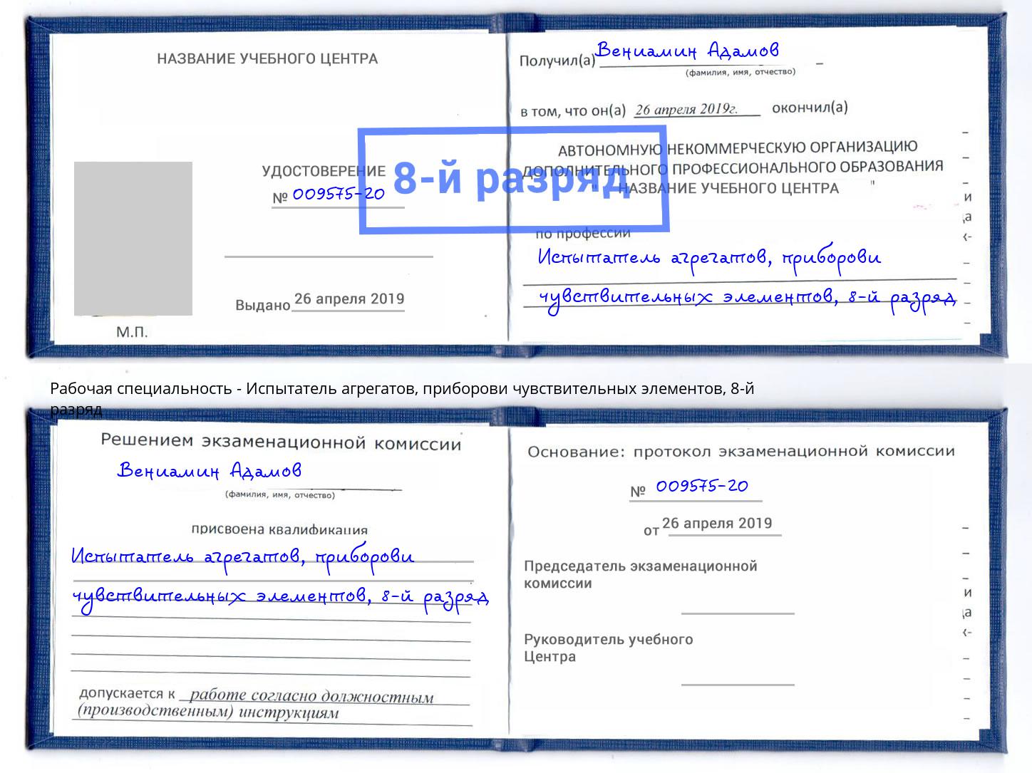 корочка 8-й разряд Испытатель агрегатов, приборови чувствительных элементов Михайловск